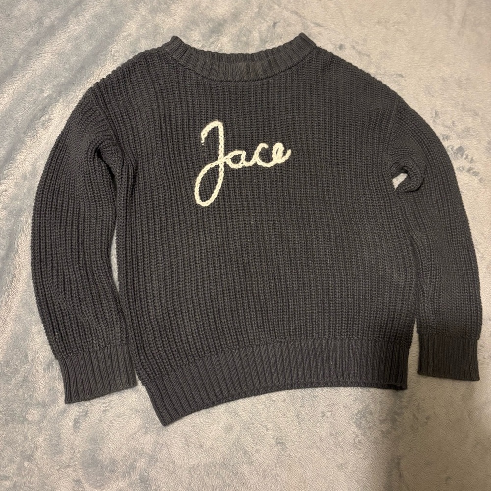 Embroidered Charcoal Sweater Personalized with name Jace sz 6